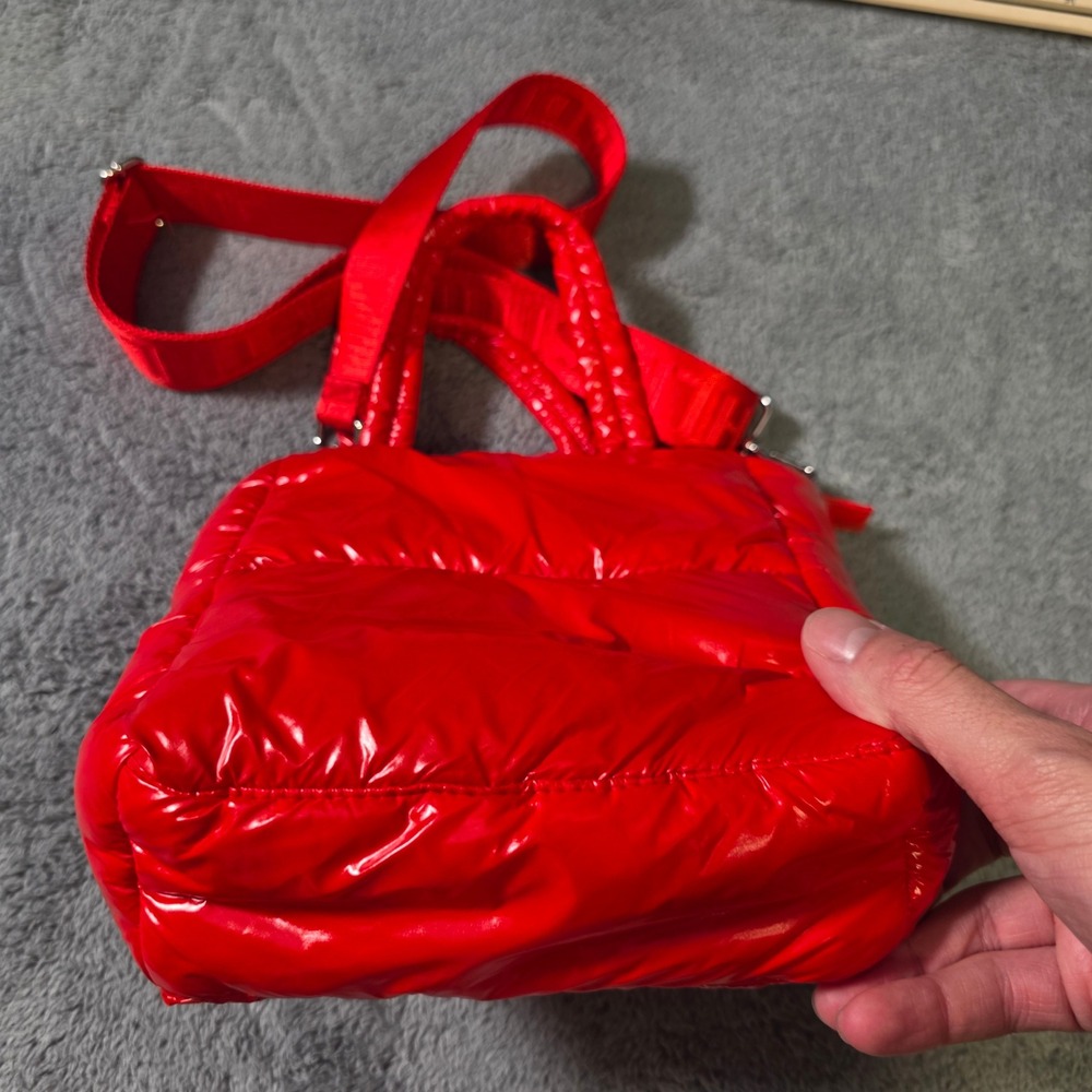 H&M Womens Small Puffer Crossbody Bag Red Glossy Quilted Detachable Strap - Picture 4 of 8